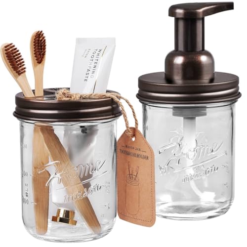 SheeChung Bathroom Accessories, Toothbrush Holder, Foaming Soap Dispenser, Bathroom Decor, Bathroom Accessory Set, Dish Soap Dispenser for Bathroom, Kitchen Sink - Bronze