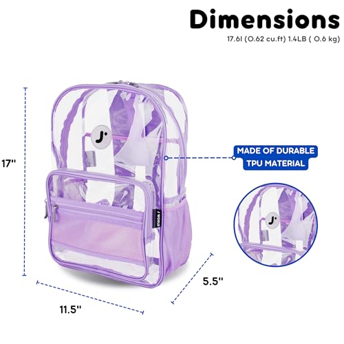 Image of J World Heavy-Duty Clear Backpack for Girls Women Kids. Large Transparent See Through TPU Laptop Bookbag for School, Digital Lavender