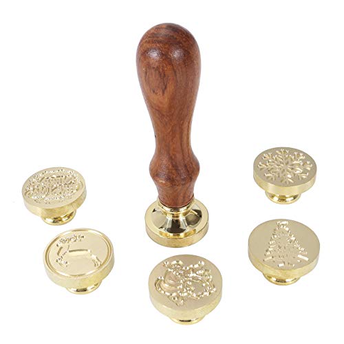 Wax Seal Stamp Set, Mornajina 6 Pcs Christmas Sealing Wax Stamps+1 Wooden Handle with Gift Box for Custom Invitations Letters Envelopes (Christmas #2)