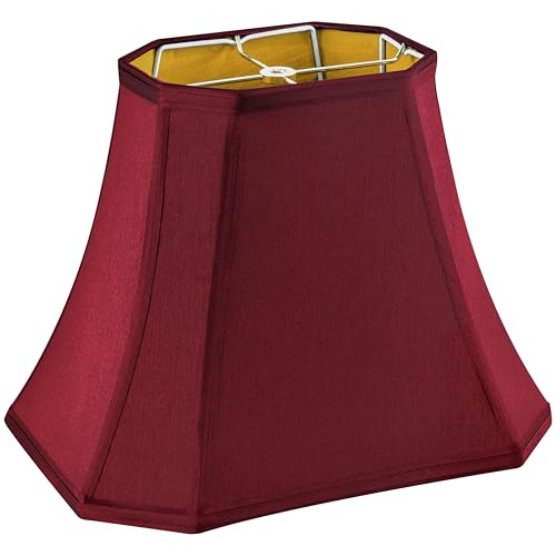 GO&SO Burgundy Lamp Shade Square Cut Corner for Table Lamp and Floor Lamp, 8x14x11 Inch Medium Natural Faux Silk, Easy Assembly Required (Single) Red Modern & Victorian Lampshade Replacement
