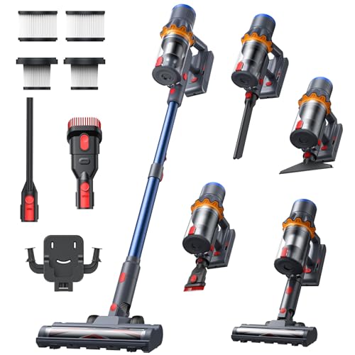 Akku Staubsauger, 58000Pa/450W/65Min Staubsauger Kabellos, Akkustaubsauger mit Display & Grün LED, Akku Stabstaubsauger Kabellos Ultraleise, Cordless Akkusauger für Tierhaare/Teppiche/Boden/Auto