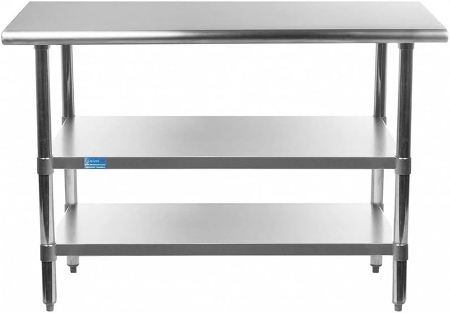 48" Long X 30" Deep Stainless Steel Work Table with 2 Shelves | Metal Food Prep Station | Commercial & Residential NSF Utility Table