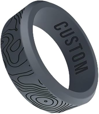 Personalized Topographic Rings Beveled Silicone Ring, Topographical Band, Topo Map Rings
