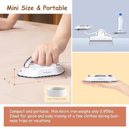 image for Newbealer Travel Iron with Dual Voltage - 120V/220V Lightweight Dry Ir