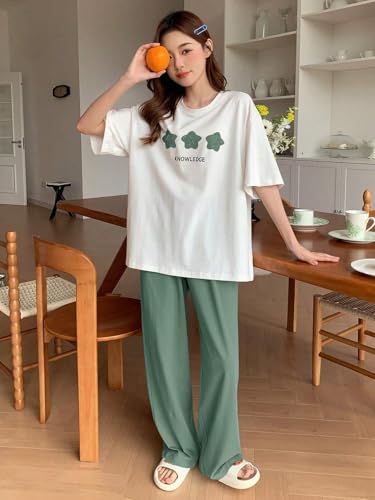Image of Lymio Womens Korean Night Dress | Full Pyjama Set | Korean Nightsuit | Women Nightwear |Round Neck Full Sleeve Nightsuit | Loungewear | Everyday Nightdress (W-ND-6)