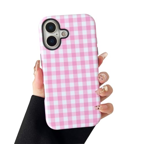 Sloveic Compatible with iPhone 16 Case, Cute Fashion Aesthetic Gingham Pattern Cover for Women, Shockproof Soft TPU and Hard PC Protective Phone Case for iPhone 16 6.1"