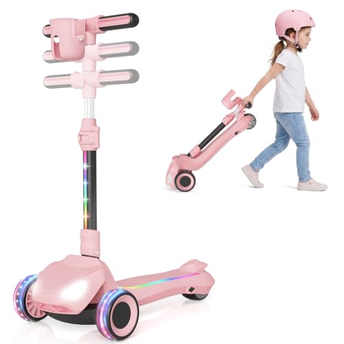 Image of SIMATE Electric Scooter for Kids Ages 3+, 3 Wheel Balance Scooter, 3 Adjustable Heights, Foldable & LED Display & Thumb Throttle, Long Battery Life, Full Body Lights Up, Gift for Kids Boys Girls