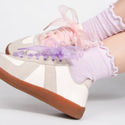 2 Pairs Snow Yarn Shoelaces 3.5CM Wide Satin Ribbon Shoe Laces Flat Lacy Shoes Lace Replacement String for Women4