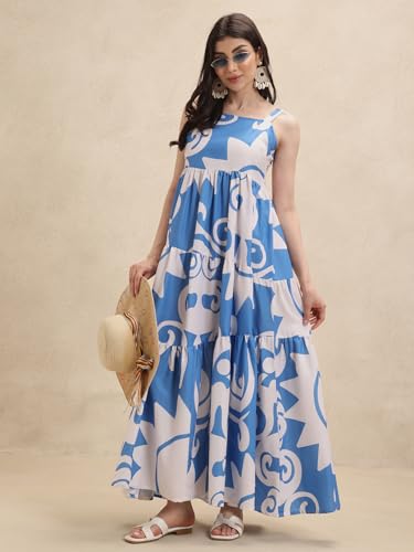 Image of GRECIILOOKS Women's Printed Long Maxi Dress | Sleeveless Layered Dress for Summer Styling | Elegant Boho Dress for Women | Casual Beach Vacation Maxi Outfit