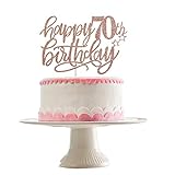 Happy 70th Birthday Cake Topper Rose Gold Glitter, 70th Birthday Cake Topper/70th Birthday...