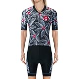 JPOJPO Damen Radtrikot Set Kurzarm Body Einteiler 5D Gepolsterte Fahrradhose S-3XL