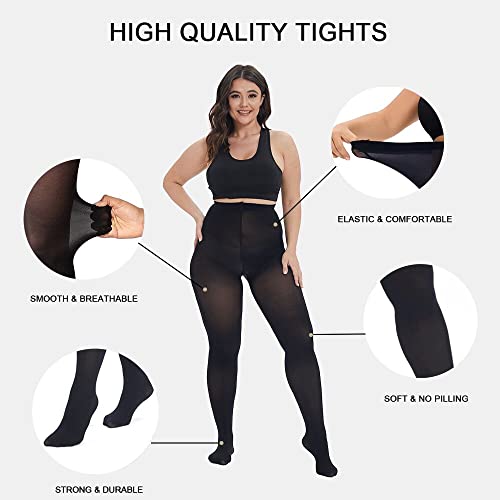 Image of CozyWow Plus Size Tights for Women 80D Soft Solid Color Semi Opaque Pantyhose High Waist 1X 2X 3X 4X