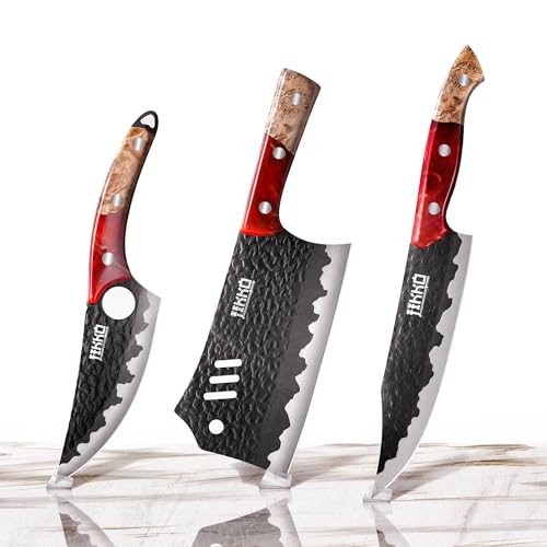 JIKKO® Phoenix Edition – Coffret de 3 Couteaux Japonais Forgés et Martelés à la Main | Acier Inoxydable (57 HRC) | Manche Bois d’Olivier & Résine | Édition Limitée Collector