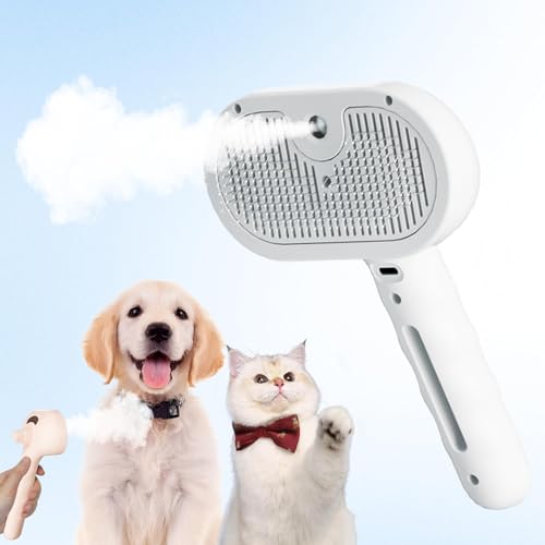 Safepuppy, cepillo de vapor, 3 en 1, sin dolor, cepillo antipelos para gatos con nebulización nano, elimina el 95% del pelo muerto (blanco)