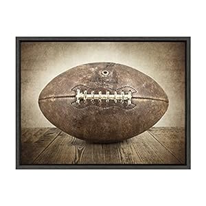 DesignOvation Sylvie Vintage Football Framed Canvas Wall Art by Shawn St. Peter, 18×24 Gray, Traditional Sports-Themed Home Decor