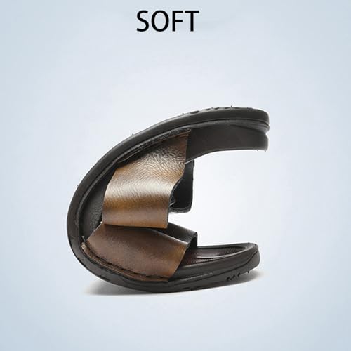 Crepuscute Men's Open Toe Leather Slide Sandals Slip On Comfortable Lightweight Casual Beach Slides Summer Outdoor Sandals3