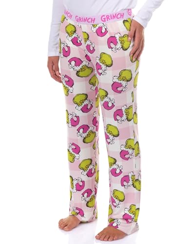 Dr. Seuss The Grinch Pajamas Womens Pink Santa Hacci Knit Lounge Sleep Pants (Large)