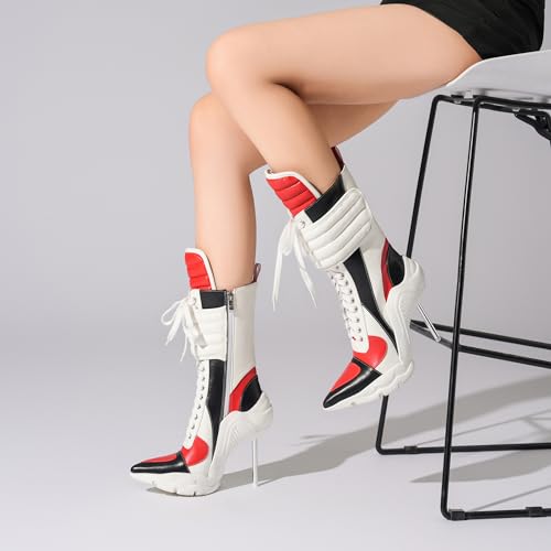 Tsrenlmln Women's Ankle Boots High Heel Boots for Women Stiletto Heel Boots Fashion Pointed Toe Ankle Booties for Women Womens Elastic Fabric Heel Pull-On High Heel comfort Booties4