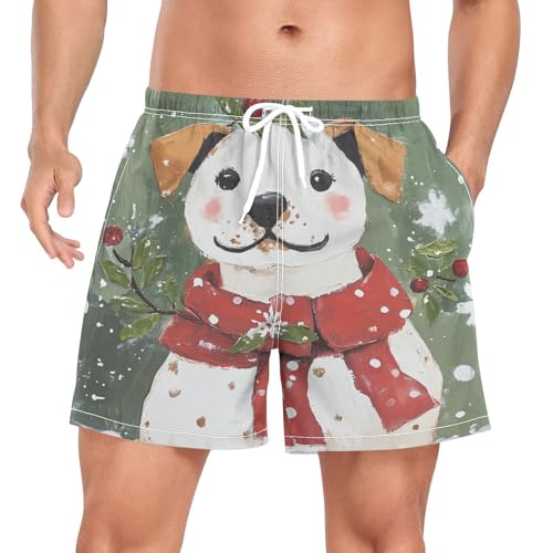 Christmas Dog Berry Men's Swim Trunks with Liner Quick Dry Beach Shorts Swimwear Bathing Suit S-XXL