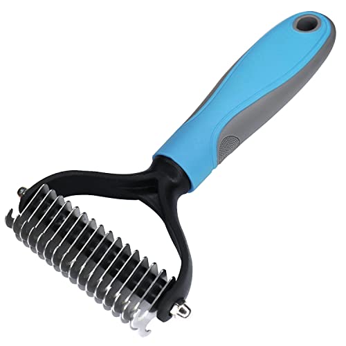 Pet Grooming Tool – 2 Sided Undercoat Rake for Cats & Dogs with Clip-on Dog Cat Collar Lights – Safe Dematting Comb for Easy Mats & Tangles Removing Pet Grooming Tool – 2 Sided Undercoat Rake for Cats & Dogs with Clip-on Dog Cat Collar Lights – Safe Dematting Comb for Easy Mats & Tangles Removing