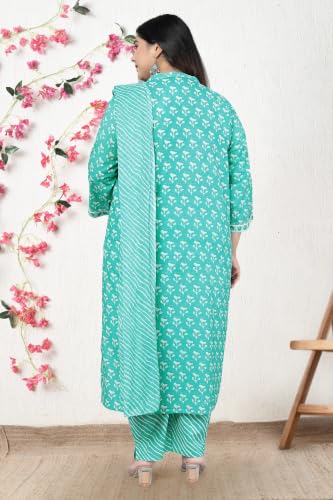 Image of MIRCHI FASHION Plus Size Pure Cotton Kurta Set for Women | 3 Piece Printed Straight Fit 4XL 5XL Kurta Pant Set with Dupatta | Ethnic Work Wear Set | 3XL 4XL 5XL Salwar Suit