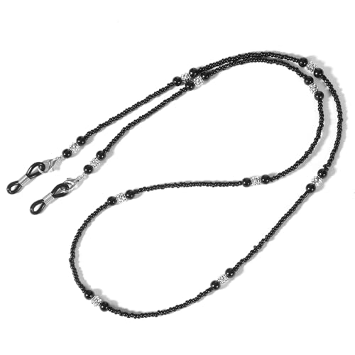 Xelsluthe Chaînes de lunettes noires avec perles - Sangle élégante pour lunettes de soleil - Pour femme - Cordon autour du cou