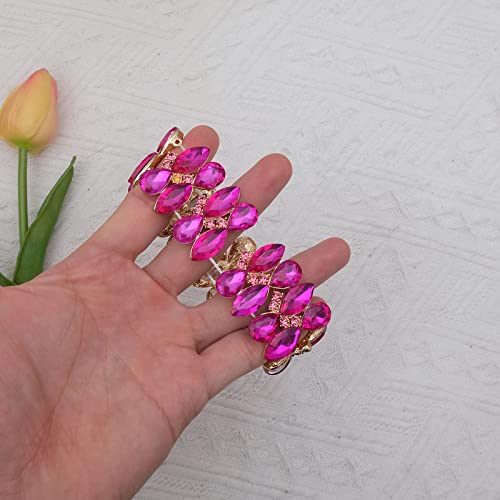 Women's Statement Stretch Bangle Wide Teardrop Marquise-Shape Crystal Elastic Bracelet Art Deco Bridal Jewelry3