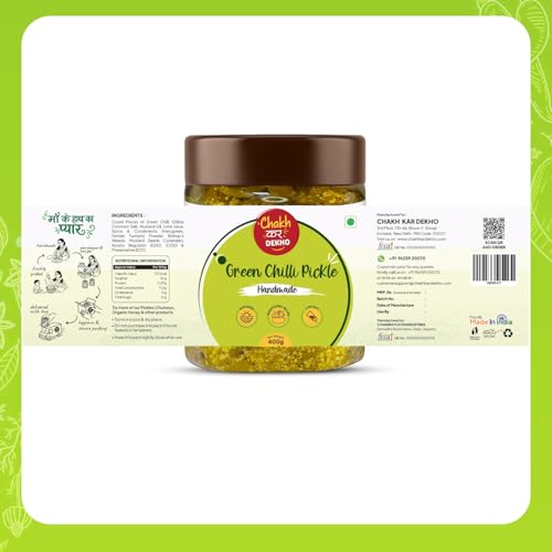Image of Chakh Kar Dekho Green Chilli Pickle - 400 gm | Traditional Homemade Hari Mirch Ka Achar | Spicy & Tangy Indian Pickle | Made with Natural Ingredients & Authentic Flavours