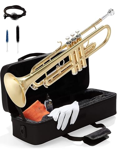 Mendini By Cecilio Bb Standard Trumpet Set for Beginners - Brass Trumpet Instrument with Hard Case...