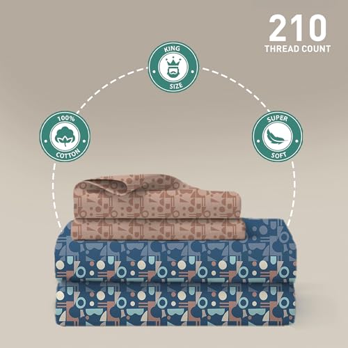 Image of MYTRIDENT Soft Comfort Bedsheet for Double Bed, 100% Cotton Bedsheet, Soft and Breathable, King Size Bedsheet with 2 Pillow Covers - Deco Dusk