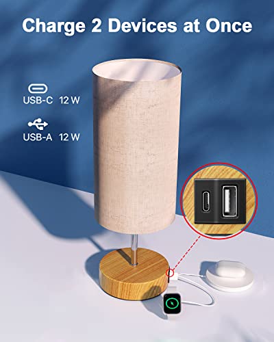 image for Berusd Bedside Lamp Touch Control Table Lamp with USB A+C Charging Por