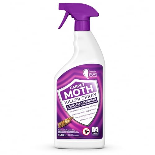 Carpet Moth Killer Spray 1L - Non-Staining & Long-Lasting Protection | Formula for Home | Targets Full Moth Lifecycle on Rugs Carpets Textiles & Upholstery