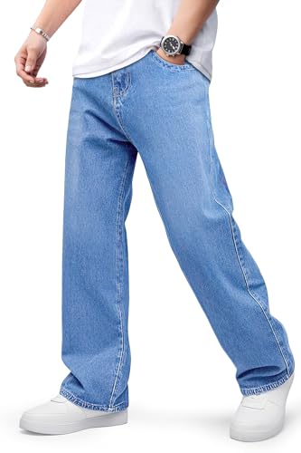 GINGTTO Mens Baggy Jeans Relaxed Fit Hip Hop Streetwear Light Blue Denim Jeans Men 36