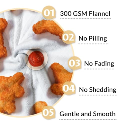 Mercuryelf Dinosaur Chicken Nugget Blanket - Soft, Fuzzy & Warm - 60x80 Inches Flannel Throw Blankets for Bed, Couch - White Novelty Throws Gift for Men, Women