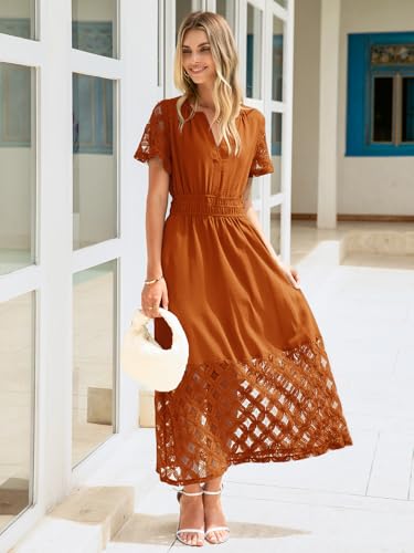 Image of Simplee Womens Summer Boho Maxi Dress V Neck Empire Waist Long Flowy Wedding Guest Dresses with Pockets