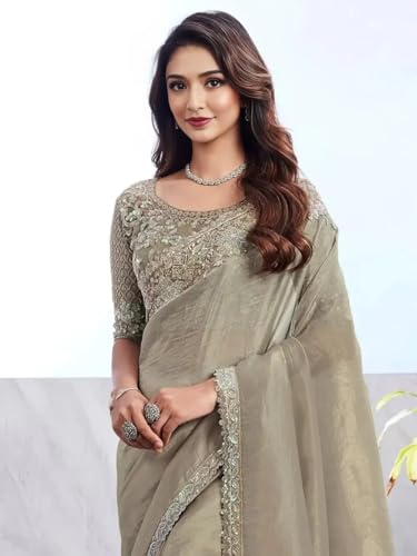 Image of Women's Bollywood Heavy Sequins Embroidery Work Georgette Saree with Unstitched Blouse