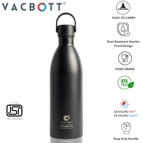 Image of Clay Craft Meko Double Wall|18 Hours Hot and 24 Hours Cold Water Bottle Vacuum Insulated Flask Bottle|680ml, Steel Bottles for Travelling|BPA-Free|Leak Proof|BIS Certified|1Year Limited Warranty