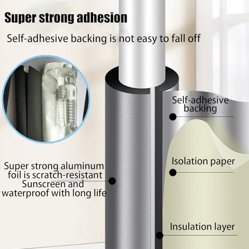 Tubo isolante autoadesivo in schiuma per esterni, copertura in foglio di alluminio per ID 16/22/27/34/43/48/60 mm, ideale per l'irrigazione invernale (114 mm x 40 mm x 95 cm)