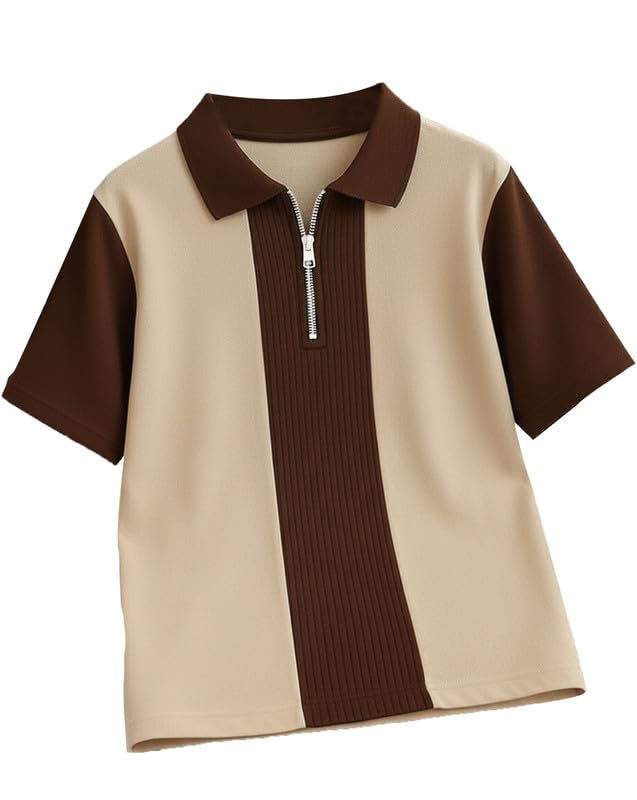Image of AUSK Men's Textured Vertical Striped Knit Polo T-Shirt | Half Sleeve Zipper Neck Self-Design Casual Tee | Mens Tshirts