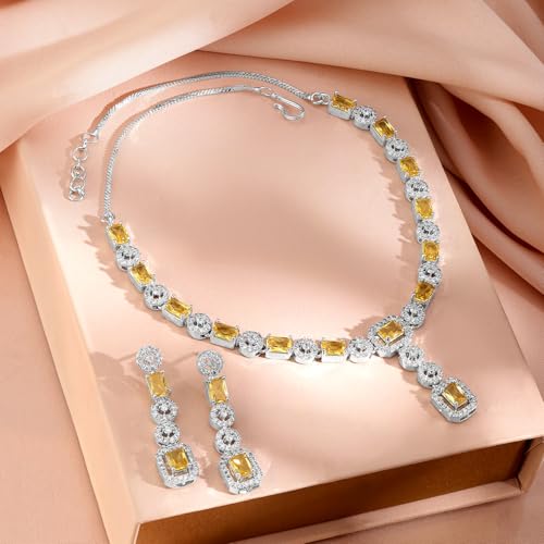 Image of Rubans American Diamond Zirconia Necklace Set Stylish Jewellery Gift for Women & Girls