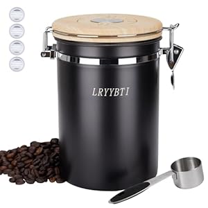 Coffee Canisters Food Jar Canister Airtight Coffee Bean Storage Container with Scoop Date Tracker & CO2 Release Valve 61Fl Oz Black