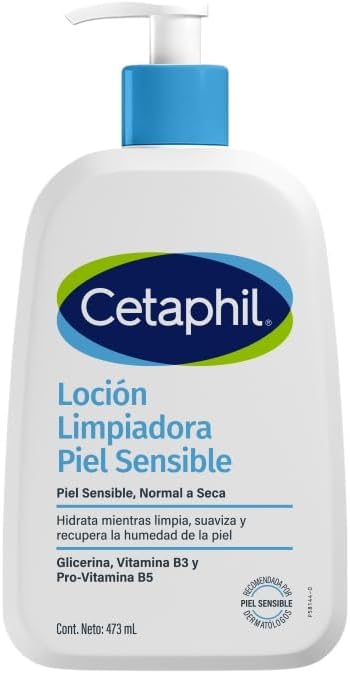 CETAPHIL Loción Limpiadora Piel Sensible 1 pz 473 ml Hidrata Mientras Limpia y Suaviza Recomendada por Dermatólogos para Piel Sensible