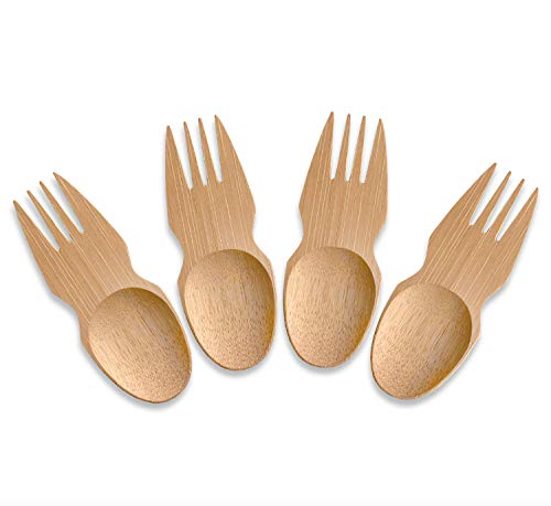 bambu®, Reusable Bamboo Sporks, Natural Wood and Food-Safe Finish, Compostable and Eco-friendly Utensils, Compact and Multi-Use Plastic Alternative - Pack of 4 Cutlery
