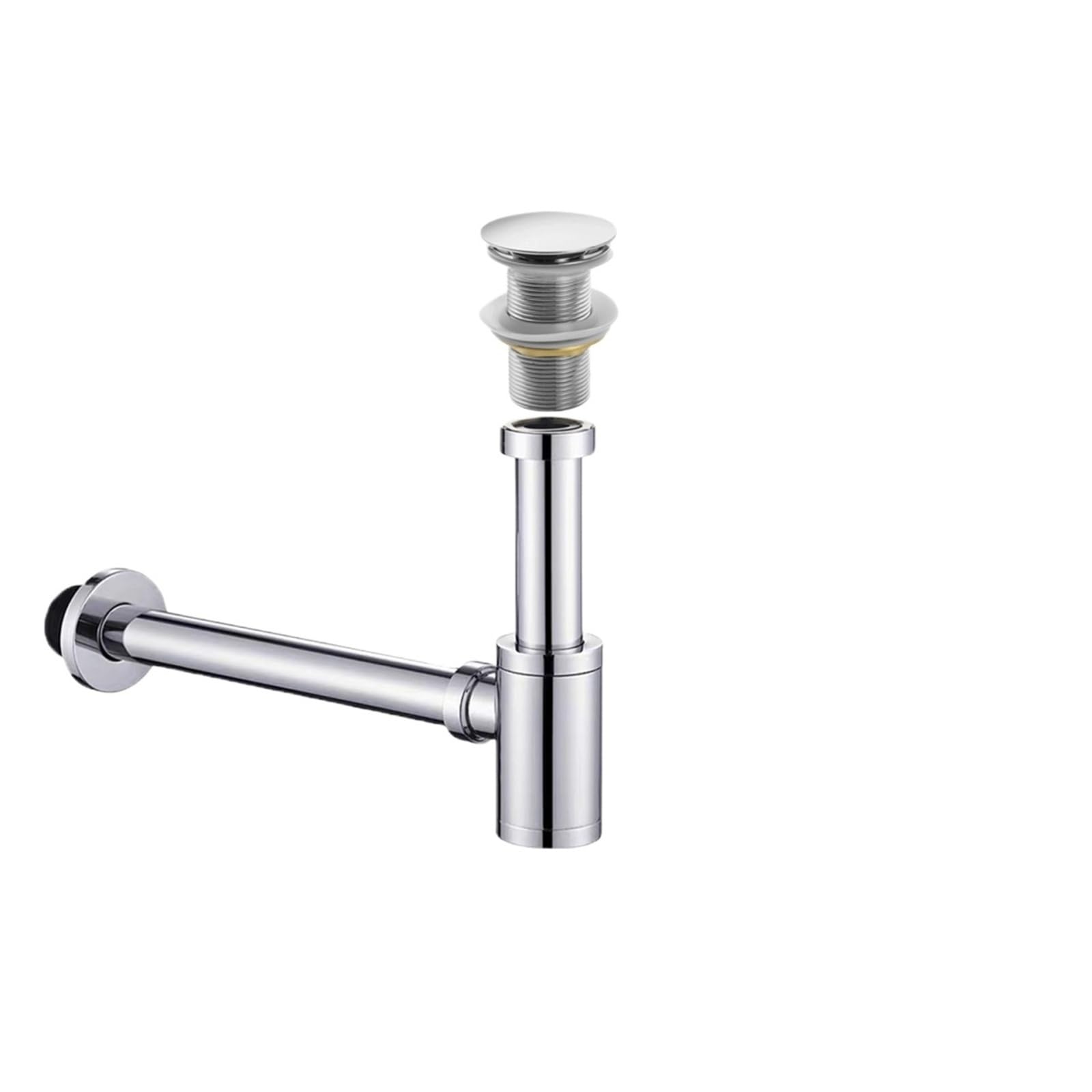 Xiehya Chrome No Hole 1 Pcs Bathroom Sink Bottle Trap Wash Basin Waste Siphon Pipe Kits Stopper Drain Fittings For Diy Tools(Chrome No Hole)