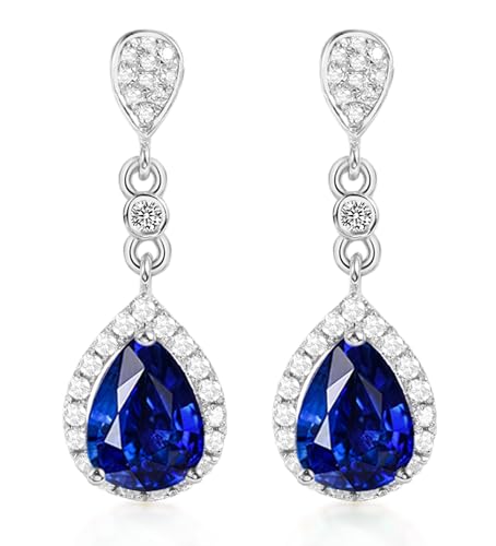 AMDXD Pendientes de oro blanco Au750 de 18 quilates, joyas auténticas, creados en laboratorio, zafiro, lágrima, pendientes boho de corte de gota azul, pendientes para mujer con moissanita, oro de 18