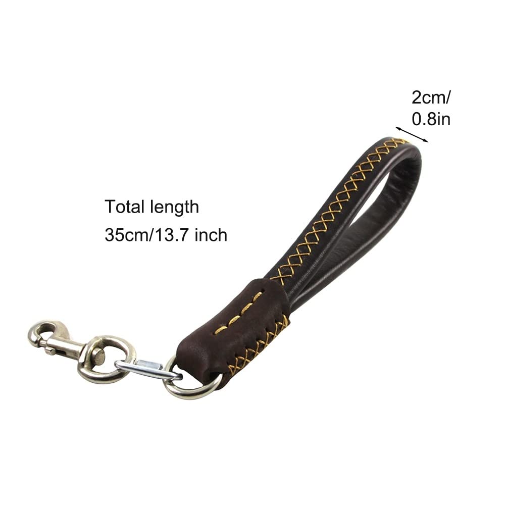 Correa corta para perro, correa de entrenamiento de cuero con asa acolchada y clip de mosquetón para perros medianos y grandes (35 cm de largo y 2 cm de ancho)