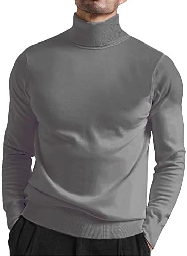 KINGBEGA Men's Turtleneck Slim Fit Basic Knitted Thermal Top Casual Long Sleeve Pullover Sweater, Gray, XX-Large