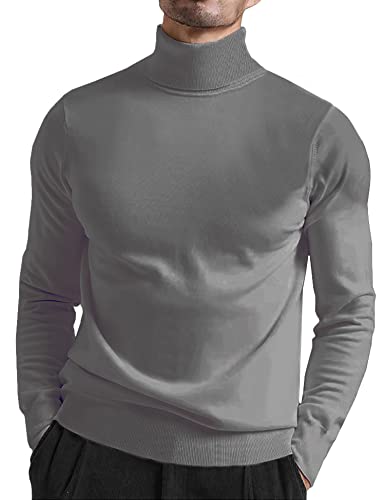 Kingbega Men's Turtleneck Slim Fit Basic Knitted Thermal Top Casual Long Sleeve Pullover Sweater, Gray, Xx-Large #TOP3