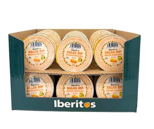 Iberitos– Caja Salsa Dip Queso Cheddar 30×46gr– Monodosis – Crema de Queso Cheddar con Toque Picante – Para Snacks y Aperitivos