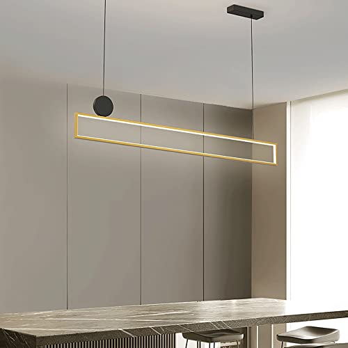 Lámpara colgante rectangular LED de metal dorado para comedor 3